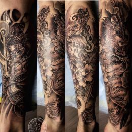 Manche, composition japonaise en noir et gris