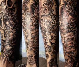 Manche, composition japonaise en noir et gris