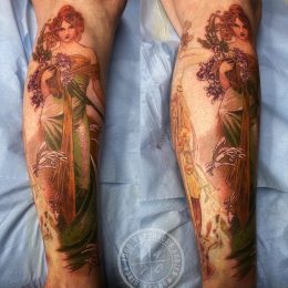 Manche, femme art nouveau en couleur