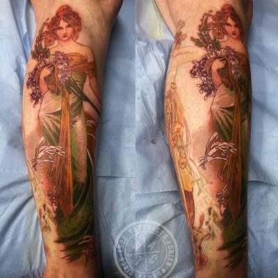 Manche, femme art nouveau en couleur