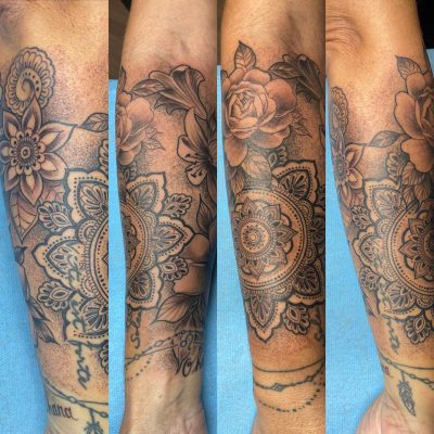 Manche florale et mandalas en fin trait