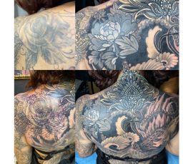 Montage de plusieurs tatouages en noir et gris