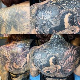 Montage de plusieurs tatouages en noir et gris
