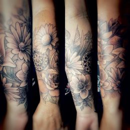 Manche florale en ligne fine, quatre vues