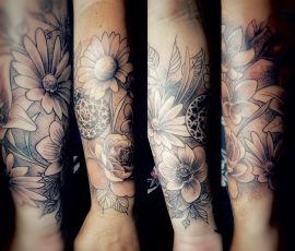 Manche florale en ligne fine, quatre vues