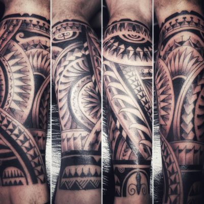 Détails d'une manche polynésienne, motif d'œil et frises