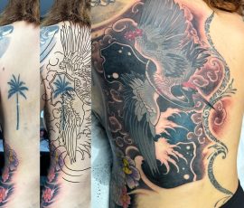 Dos, composition japonaise en couleur, avant et après