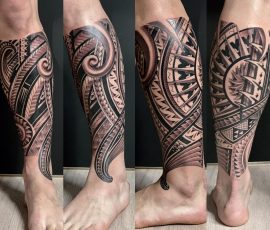 Manche de jambe polynésienne en noir et gris, plusieurs vues