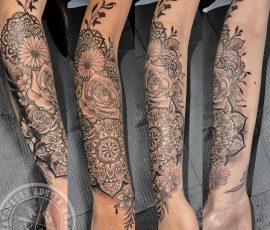 Manche florale et mandalas en fin trait, plusieurs vues