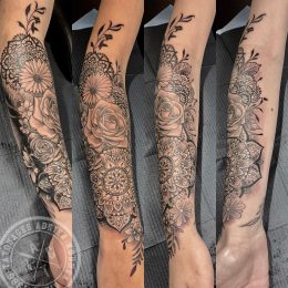 Manche florale et mandalas en fin trait, plusieurs vues