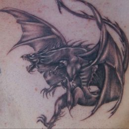 Dragon ailé en noir et gris sur le pectoral