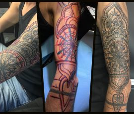 Manche ornementale et mandalas en noir et gris
