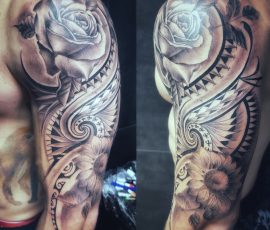 Manche, roses et ornements en noir et gris