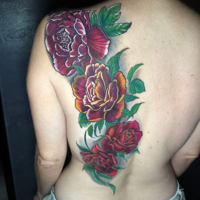 Roses en couleur sur le dos